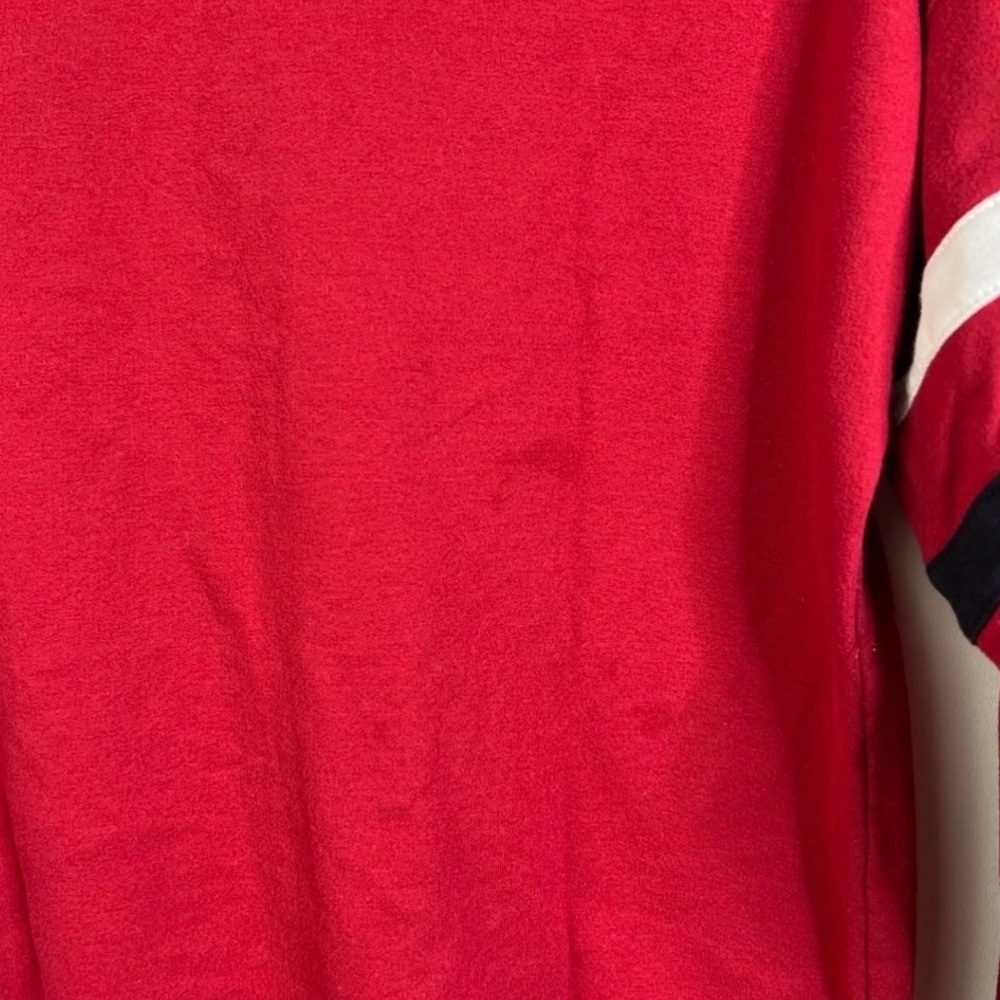 Disney Mickey Mouse Striped Sleeve Red Crewneck Sweatshirt Size Medium - Picture 8 of 9